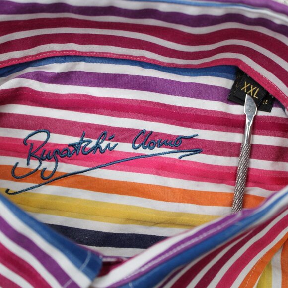 Bugatchi Uomo Shirt Mens 2XL XXL Red/Pink/Yellow Striped Cotton Long Sleeve - Picture 5 of 12